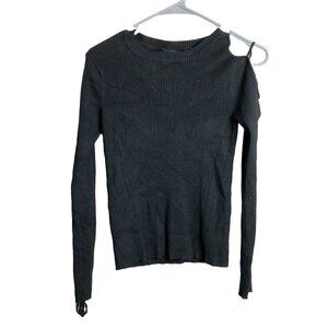 Zara Ribbed Fitted Cold Shoulder Lace Up Sweater Womens Black Small